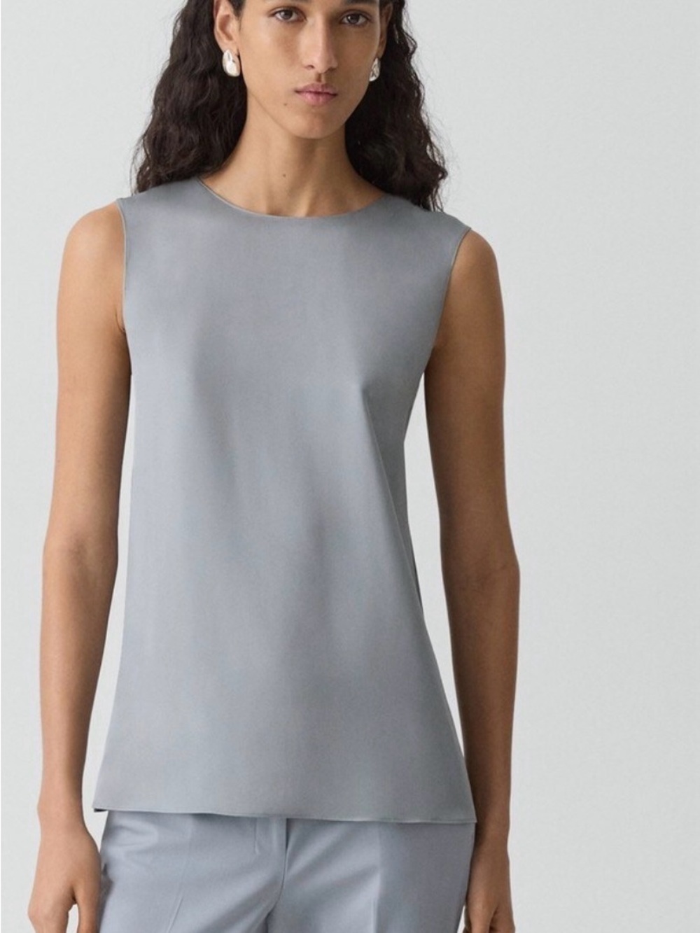 Theory Harbor Blue Straight Shell Sleeveless Crewneck Shell Top Small Silk *Flaw